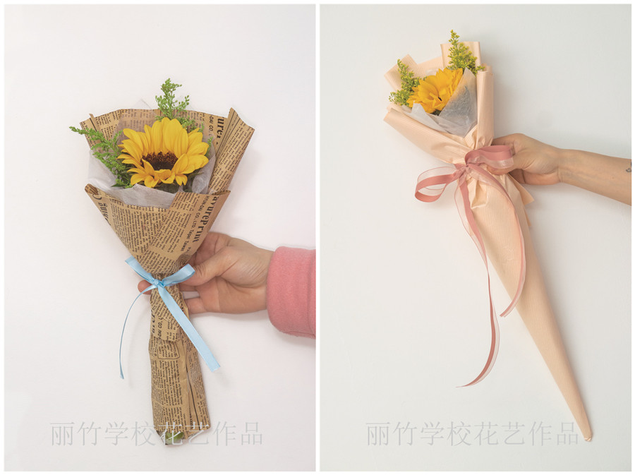 小花束的包扎教程，南寧花藝學(xué)校準(zhǔn)備好了