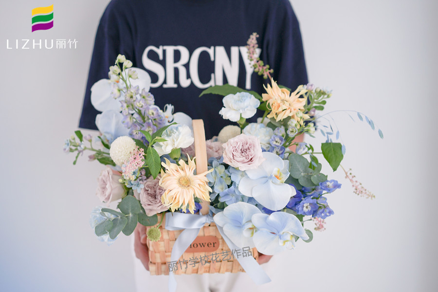韓式手提花籃，廣西花藝插花學校作品