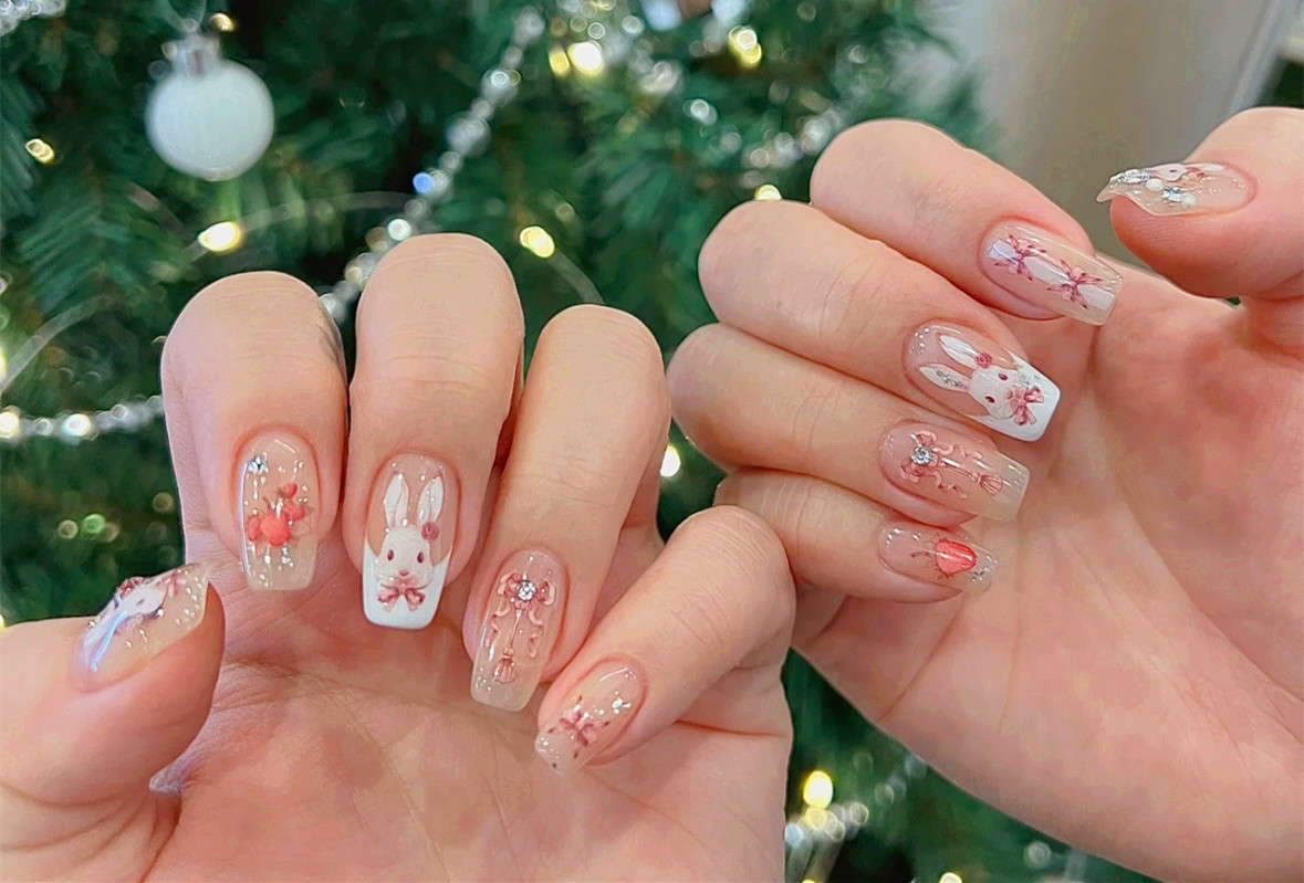 兔子新年美甲，廣西美甲造型學(xué)校將氛圍狠狠抓住了