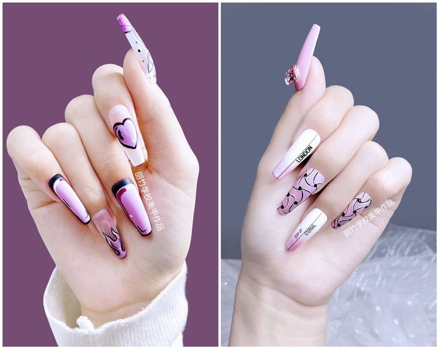 紫色系美甲，南寧學(xué)美甲技術(shù)學(xué)員作品