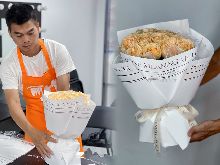 制作圓形玫瑰花束教程，零基礎(chǔ)學(xué)花藝培訓(xùn)