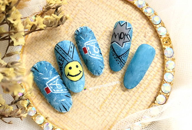 牛仔美甲&手繪美甲，南寧美甲技師學(xué)校作品