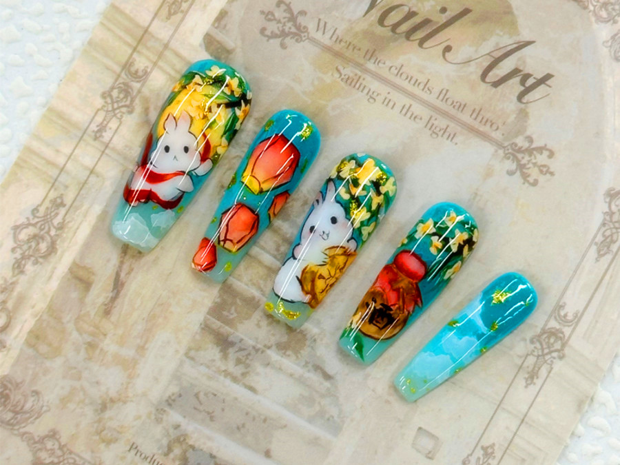 中秋兔子美甲，南寧美甲造型技術(shù)學(xué)校作品