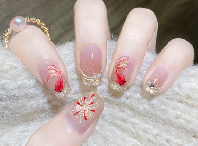 手繪水彩錦鯉美甲教程，廣西美甲課堂示范