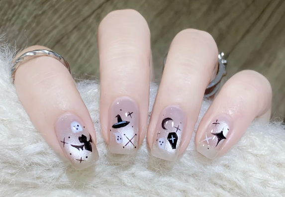貓眼萬圣節(jié)美甲教程，廣西美甲師教學(xué)