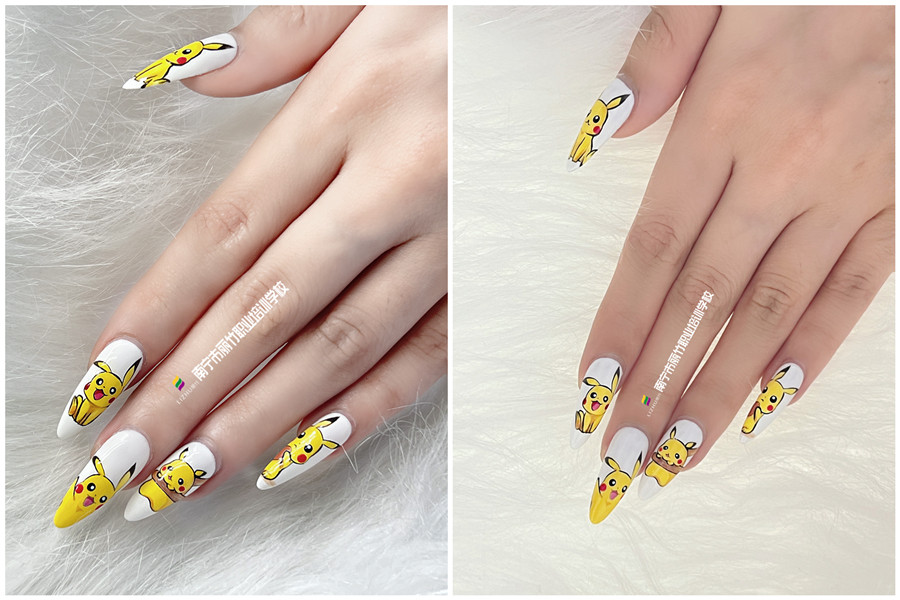 水彩比卡丘美甲，0基礎(chǔ)學(xué)美甲作品